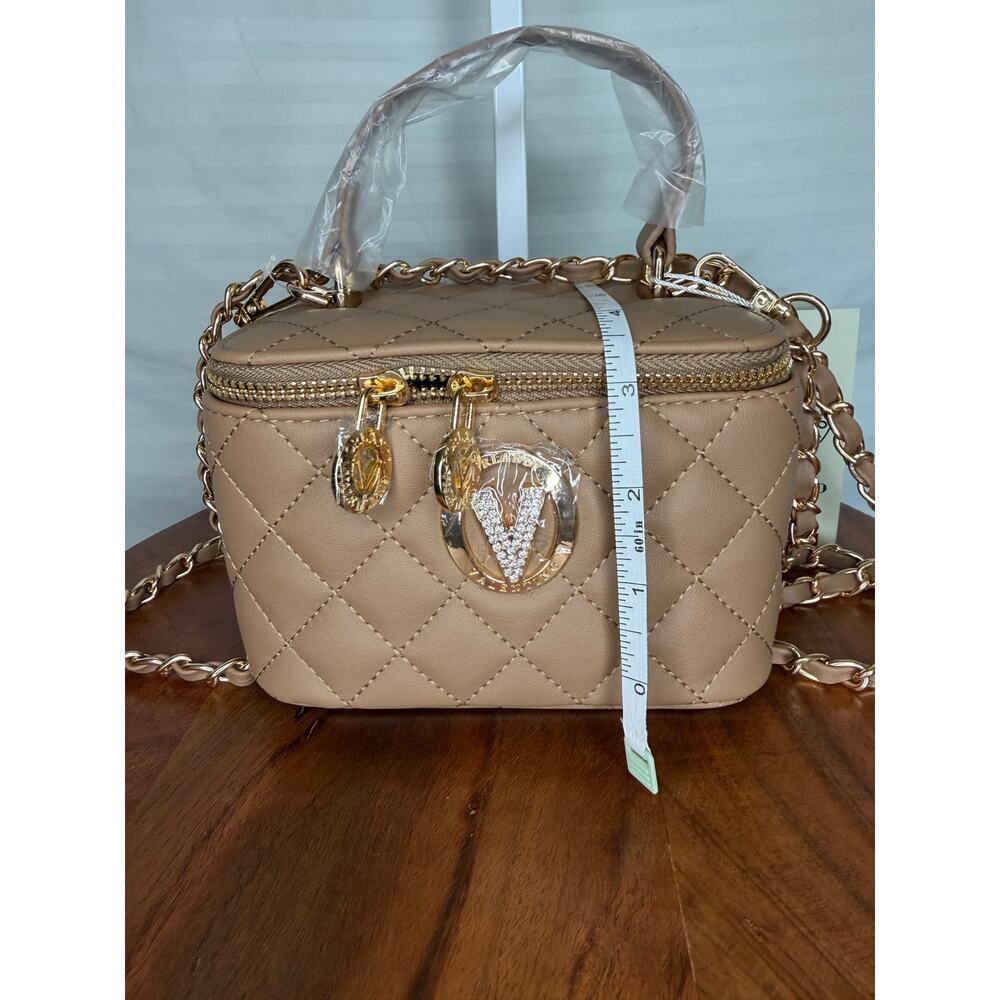 Valentino Orlandi Vittoria Vanity Box Bag Taupe Quilted Crossbody NWT - Picture 7 of 12